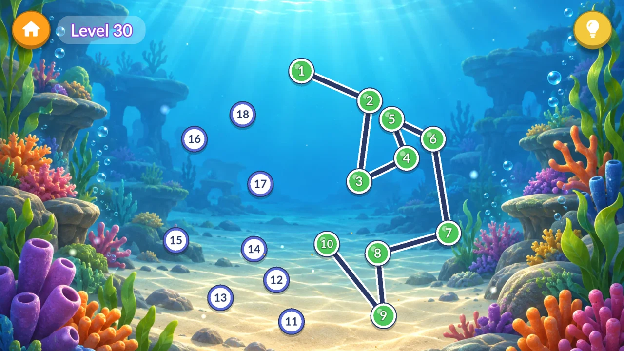 Connect the Dots gameplay with numbered dots and a colorful illustrated background